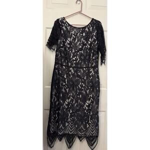 Unique Vintage Size 18 Black Lace Cocktail Dress Scalloped Hem NWT